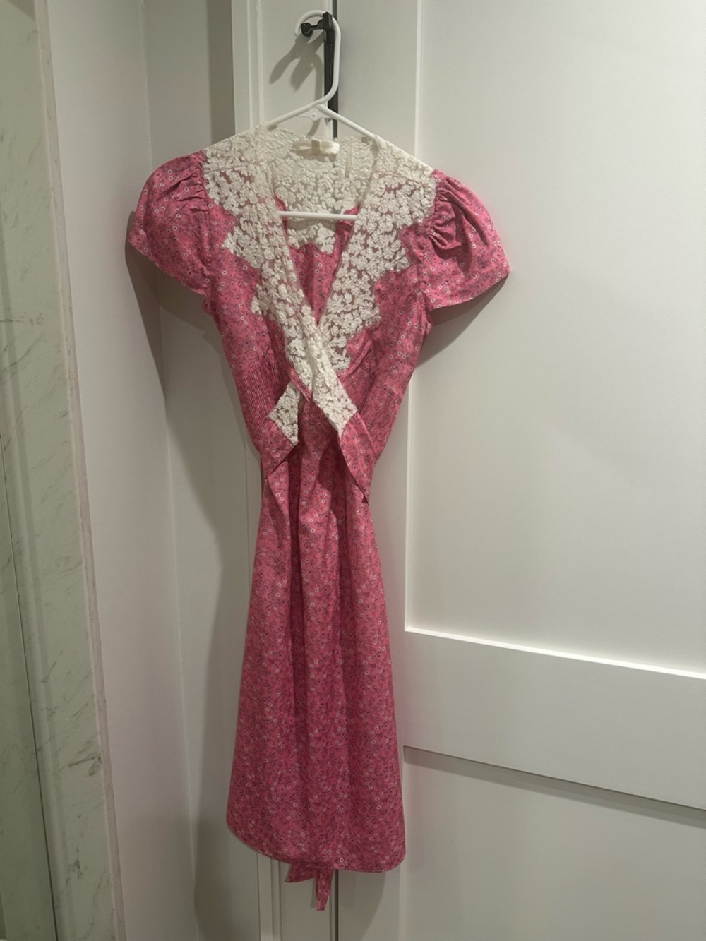 Pink Floral Dress with Lace Trim